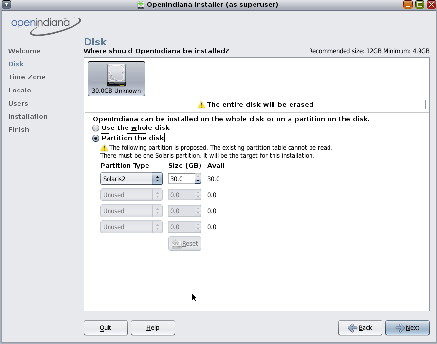 Disk selection and partitioning menu -2